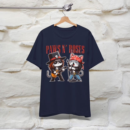 Paws N' Roses T-Shirt | Rock-Inspired Cat Lover Tee for Men & Women | 100% Cotton*