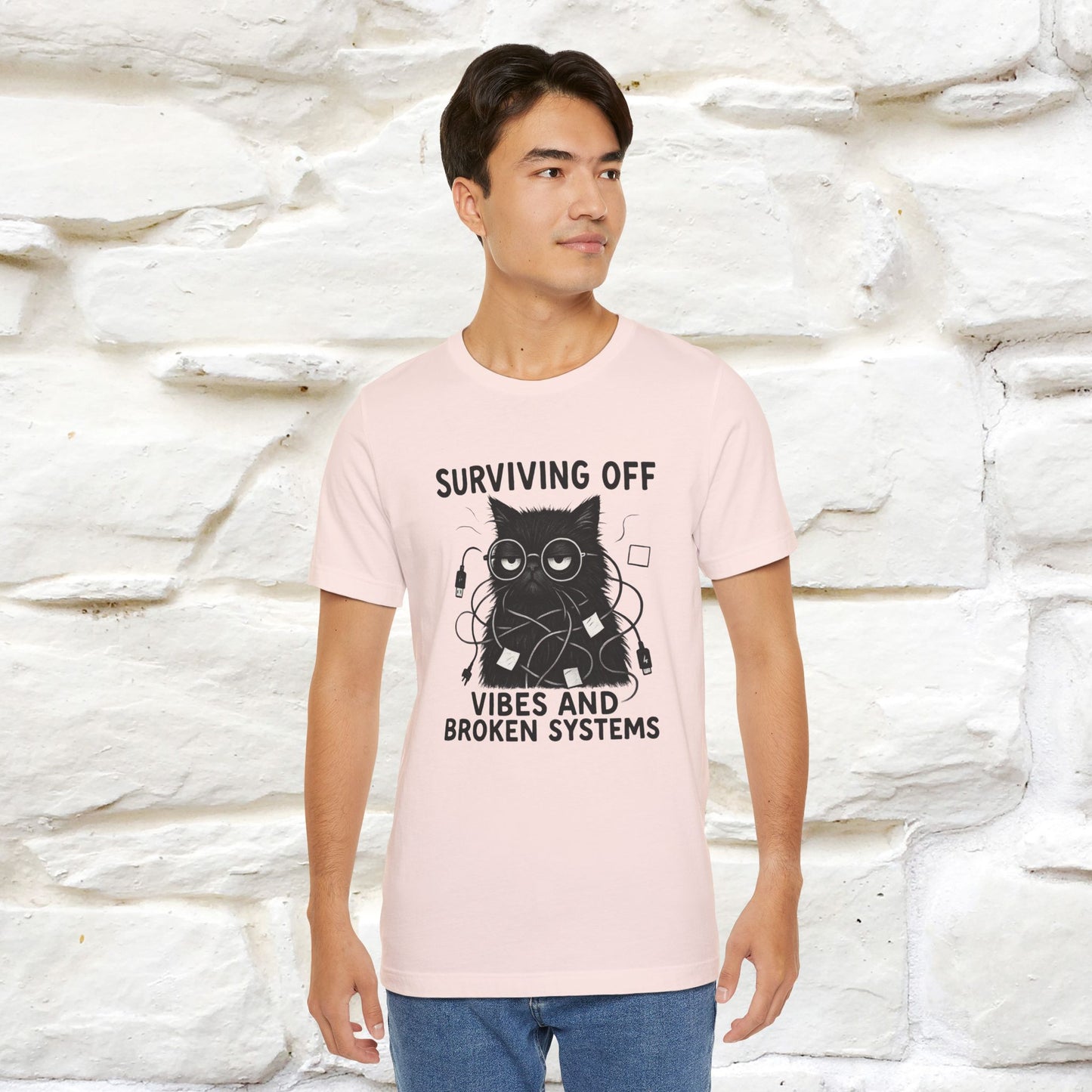 "Surviving Off...Vibes And Broken .. " |Cat T-Shirt | Nunu&Miao Studio