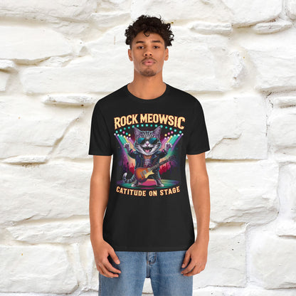 Rock Meowsic Catitude On Stage T-Shirt | Rocker Cat Tee for Men & Women | 100% Cotton*