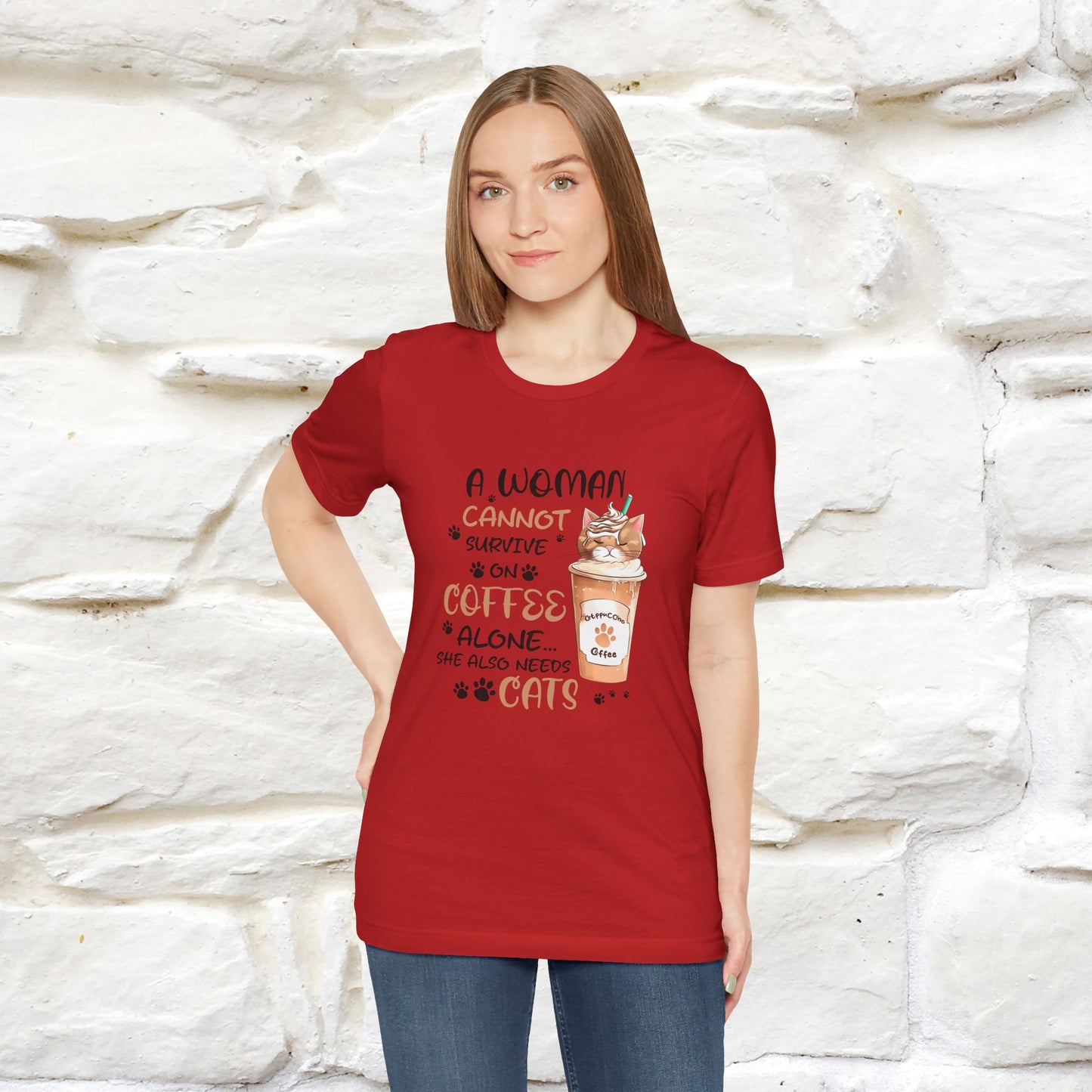 "A Woman Cannot Survive On Coffee Alone... She Also Needs Cats" Cute Cat T-Shirt for Women | 100% Cotton* 🐾