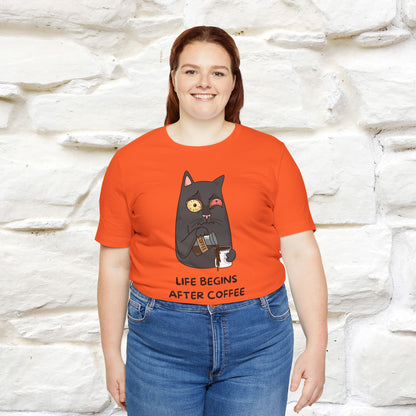 ''Life Begings After Coffe''  Cat T-shirt for Men and Women  100% Cotton*