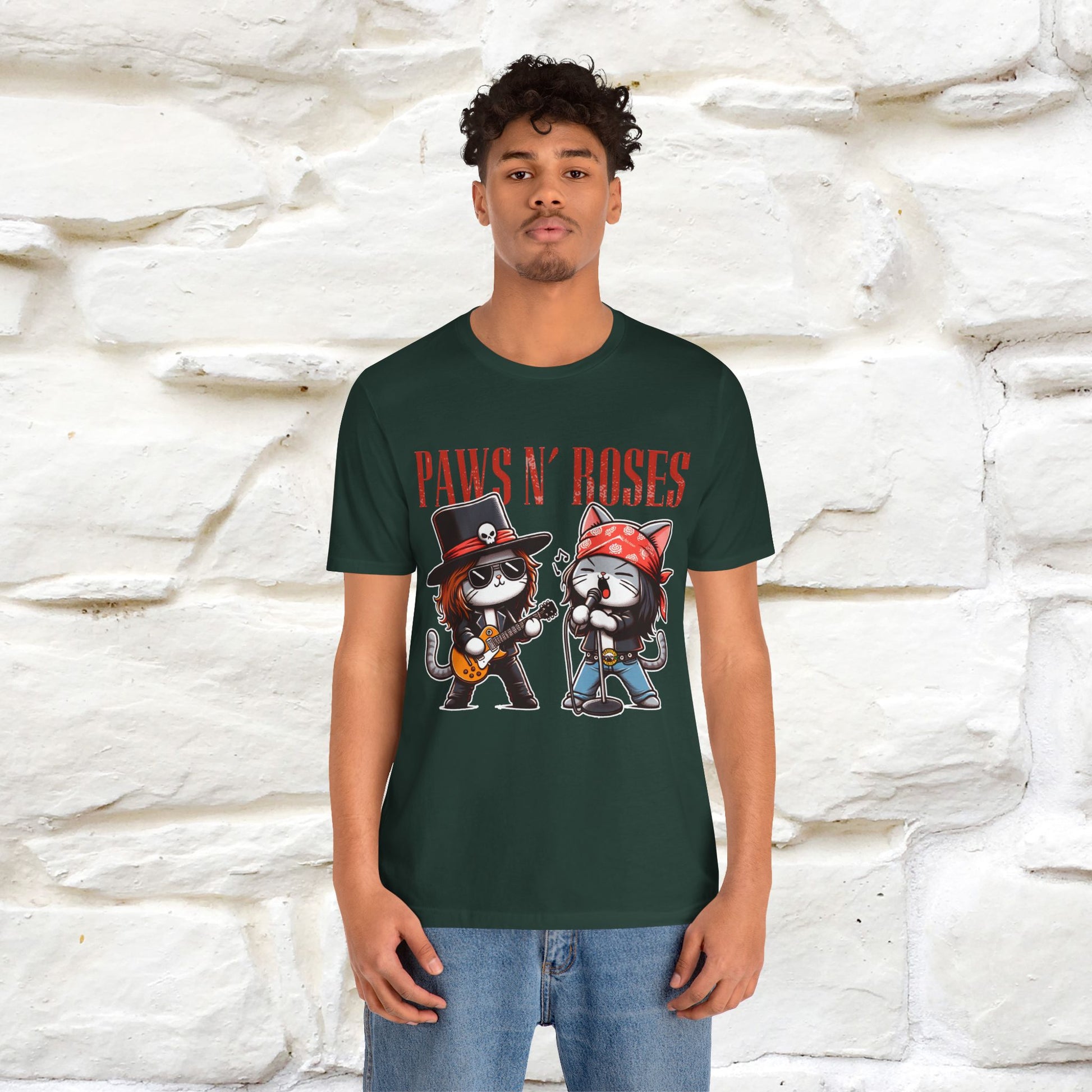 Paws N' Roses T-Shirt | Rock-Inspired Cat Lover  | Nunu&Miao Studio - Nunu&Miao Studio