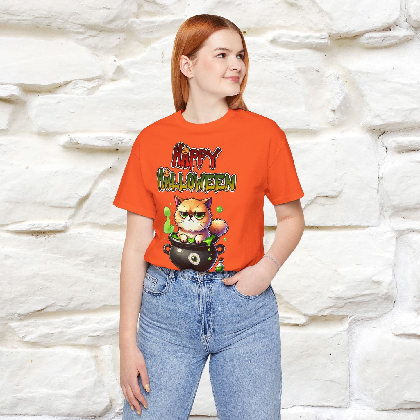 ''Angry Cat Happy Halloween'' Unisex T-shirt  100% Cotton*