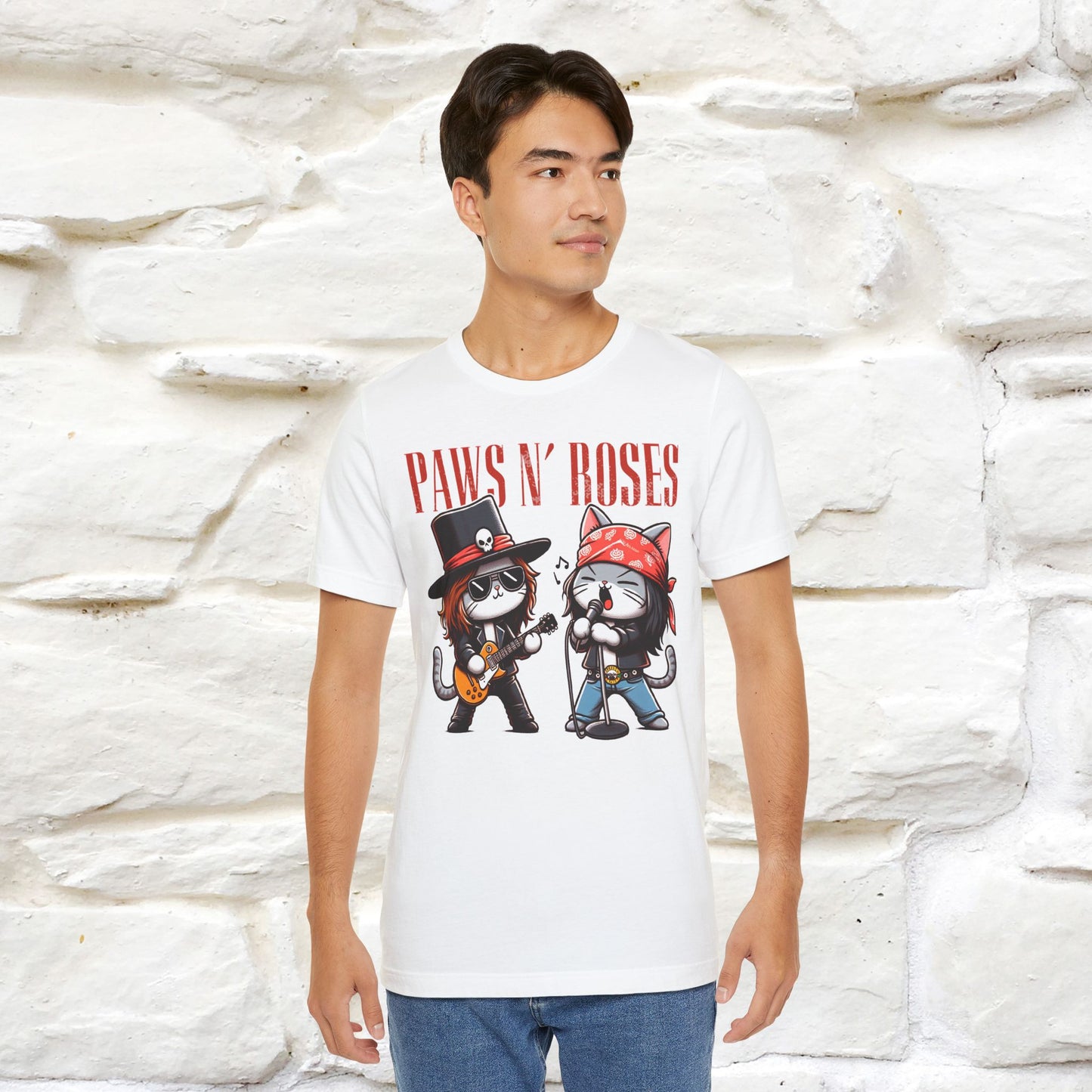 Paws N' Roses T-Shirt | Rock-Inspired Cat Lover Tee for Men & Women | 100% Cotton*