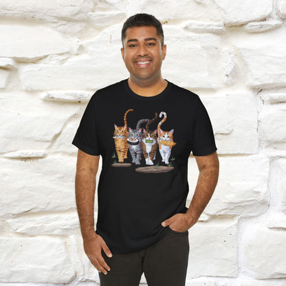 Four Cats' Feast: Feline Food Frenzy T-Shirt for Men & Women | 100% Cotton*