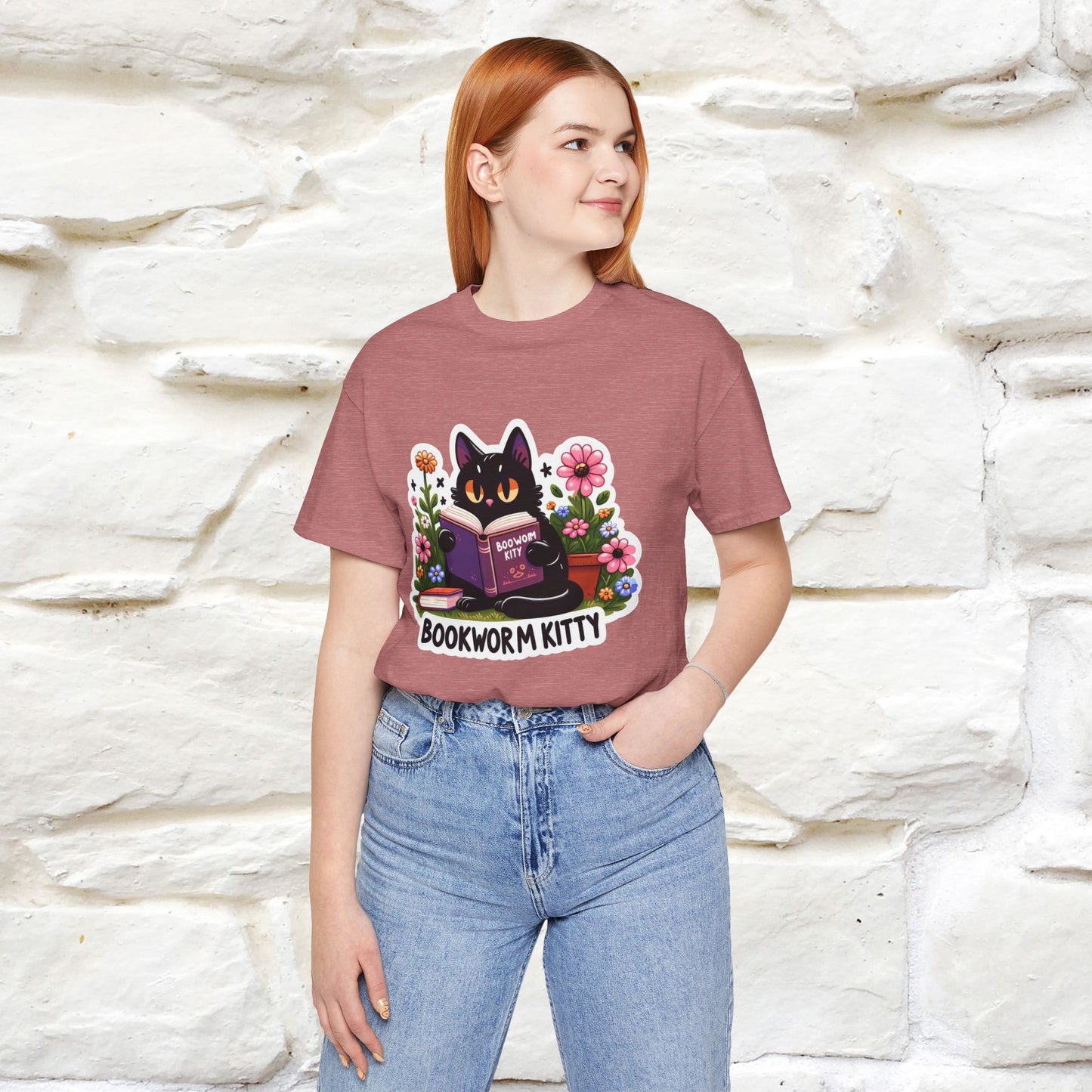 "Bookworm Kitty" Cat T-Shirt for Women | 100% Cotton* | Book Lover Tee