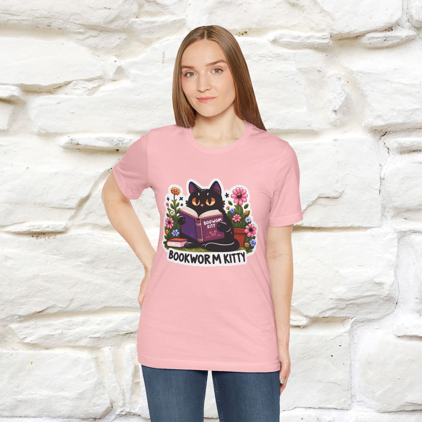 "Bookworm Kitty" Cat T-Shirt for Women | 100% Cotton* | Book Lover Tee