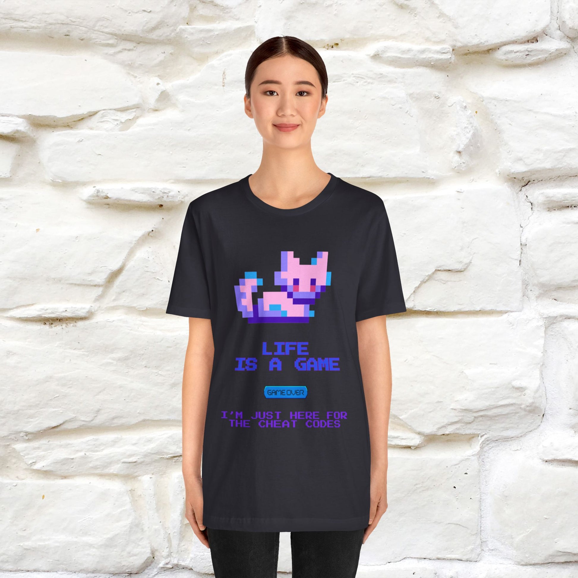 "Life Is A Game, I Am Just Here Fo The Cheat Code" Funny Cat T-Shirt for Men & Women | 100% Cotton* - Nunu&Miao Studio