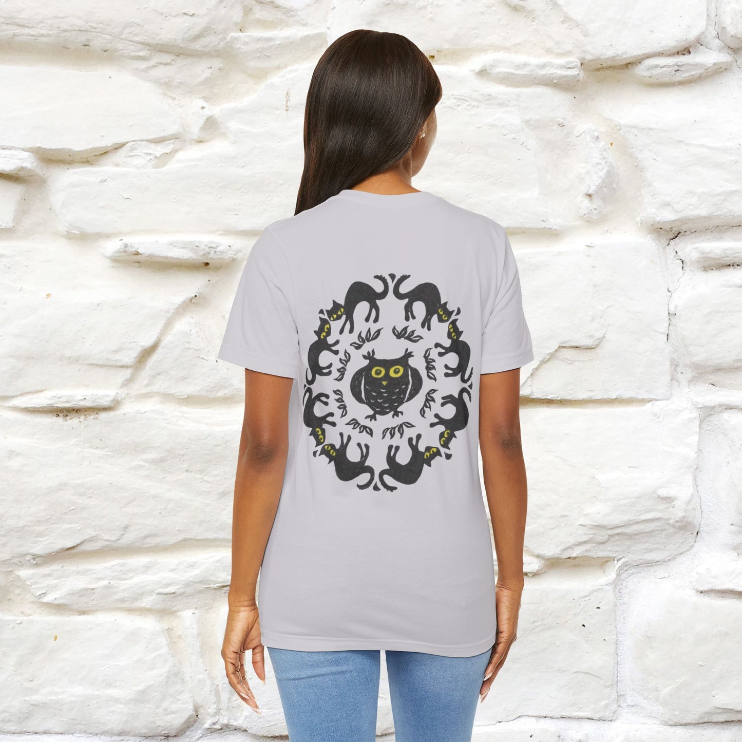 ''Black Cat Circle'' Cat T-Shirt Front and Back Design | Nunu&Miao Studio