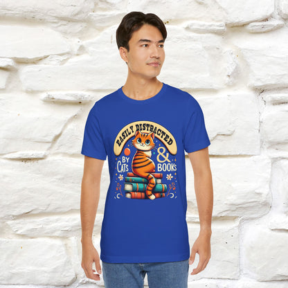 "Easily Distracted By Cats & Books" Cat T-shirt for Men & Women | 100% Cotton* | Cat Lover Tee