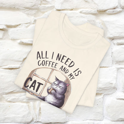 All I Need Is Coffee and My Cat, It's Too Peopley Outside T-Shirt | Funny Cat Shirt for Men & Women | 100% Cotton*