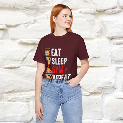 Eat Sleep Gym Repeat Cat Workout T-Shirt for Men & Women | 100% Cotton*