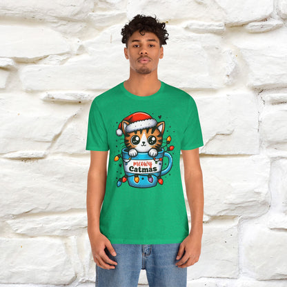 Meowy Catmas T-Shirt | Festive Cat Christmas Shirt for Men & Women | 100% Cotton