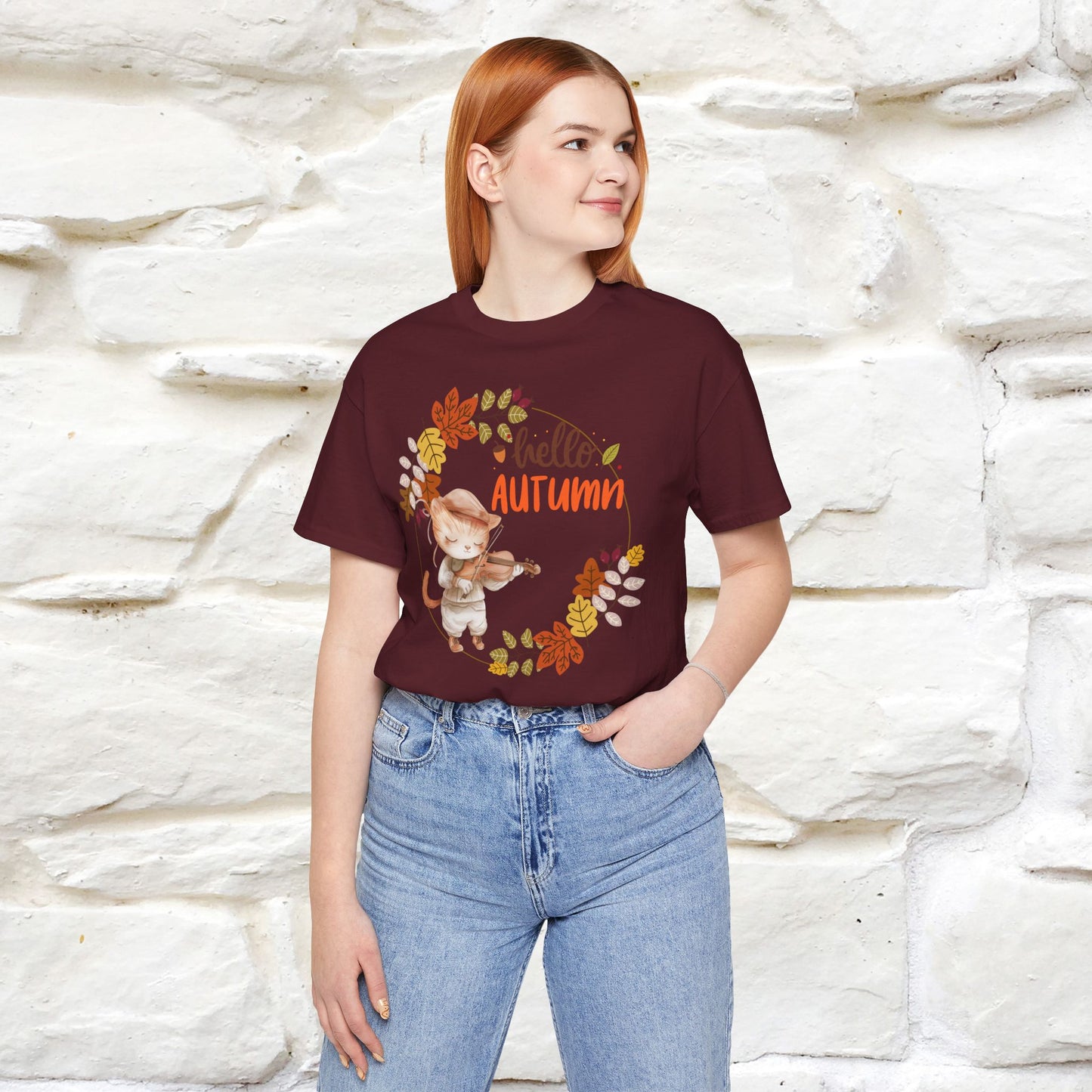 "Hello Autumn" Cat T-Shirt for Men & Women | 100% Cotton | Cozy Fall Fashion