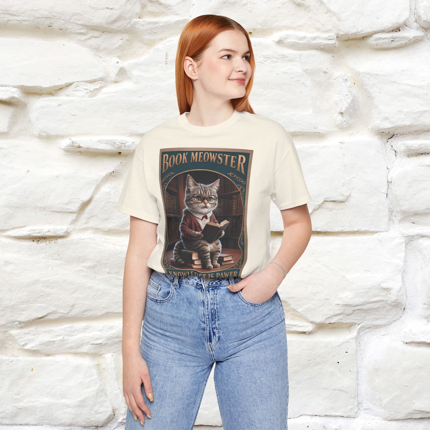 "Book Meowster: Knowledge Is Pawer Cat T-Shirt for Men & Women | 100% Cotton*