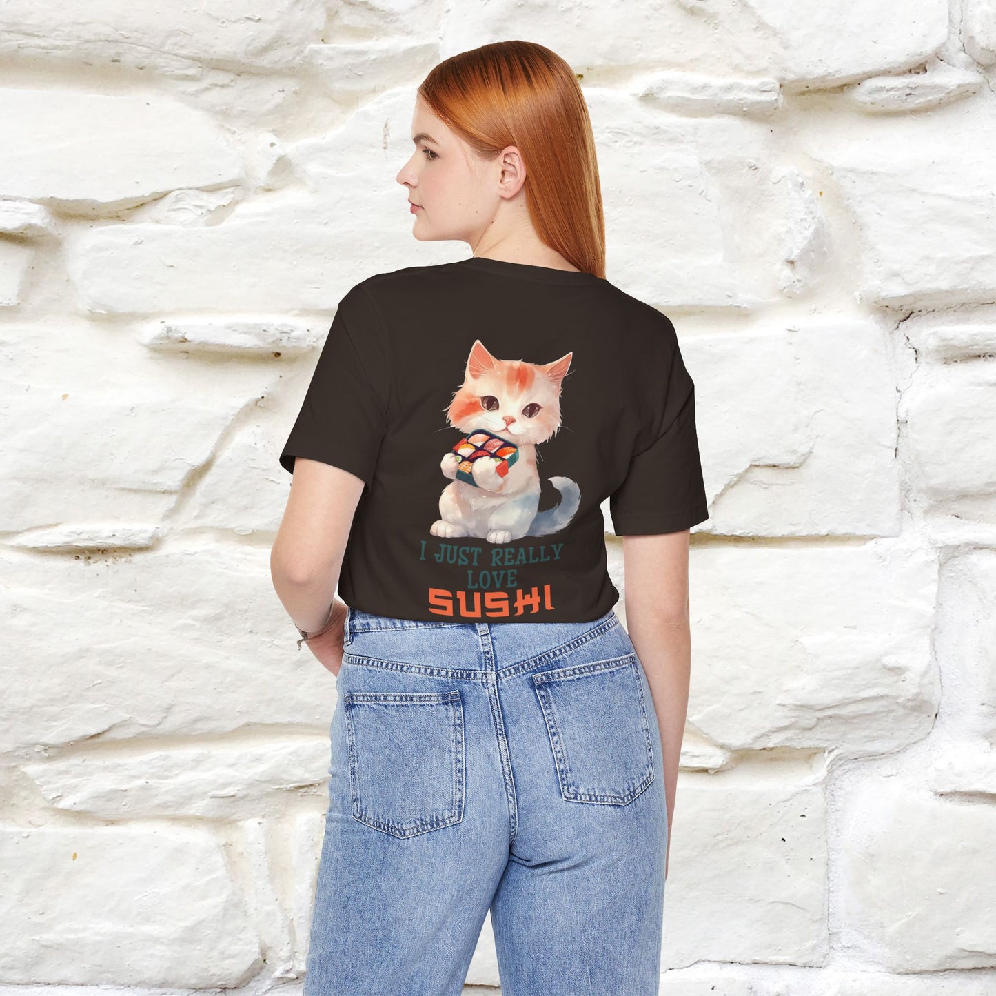 "I Just Really Love Sushi" Cat T-shirt for Men & Women | Front & Back Design | 100% Cotton*