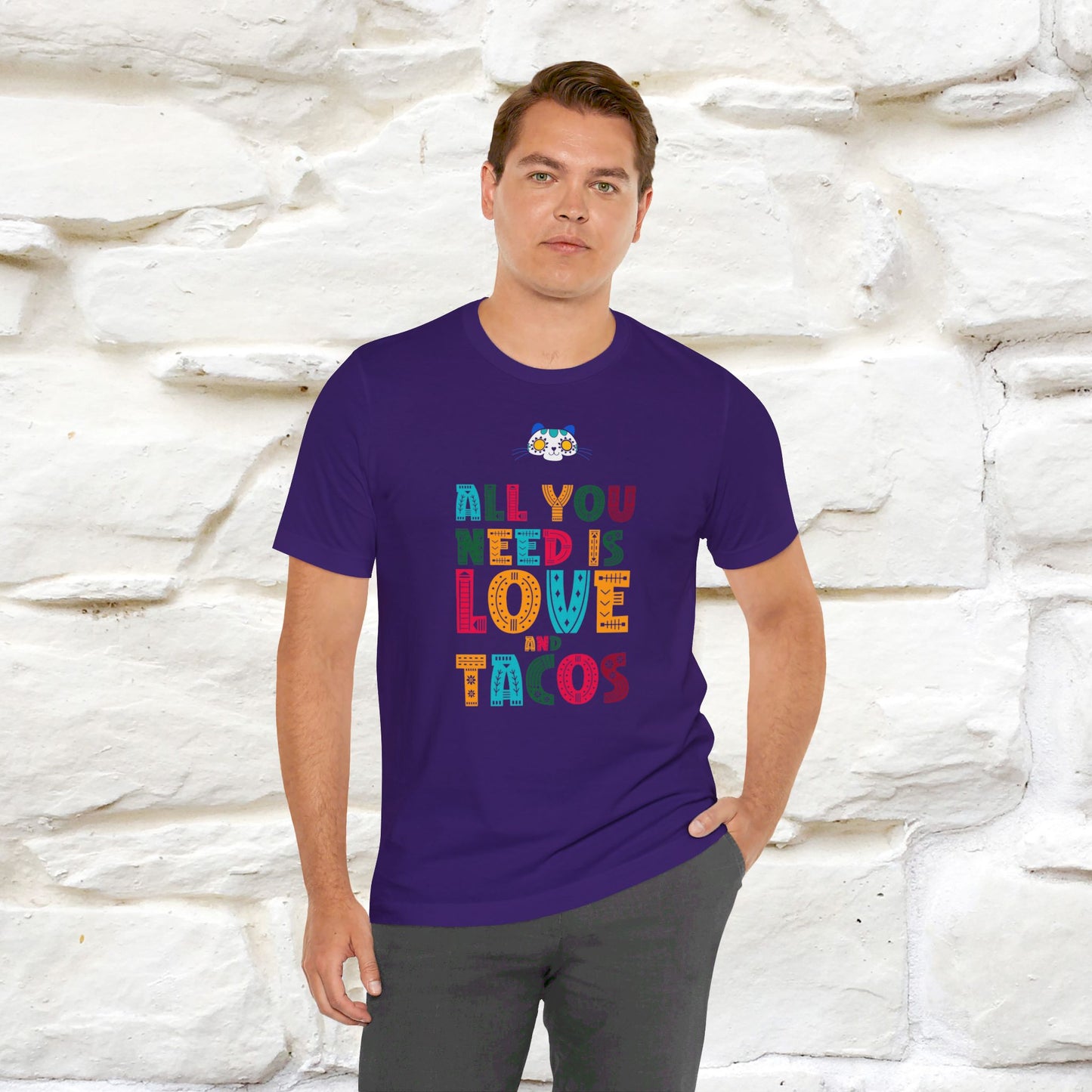 ''All You Need Is Love and Tacos'' T-shirt for Man 100% Cotton* - Nunu&Miao Studio