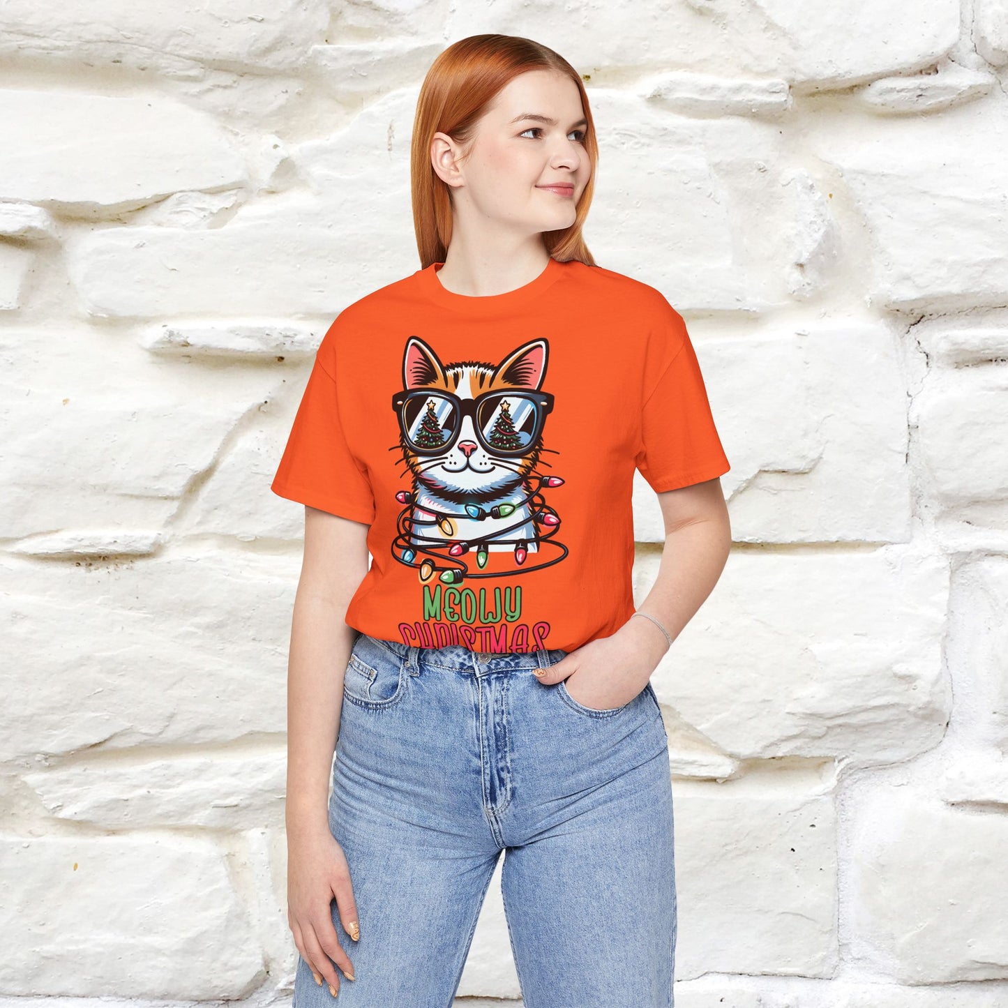 Meowy Christmas T-Shirt | Festive Cat Christmas Shirt for Men & Women | 100% Cotton