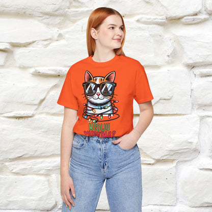 Meowy Christmas T-Shirt | Festive Cat Christmas Shirt for Men & Women | 100% Cotton