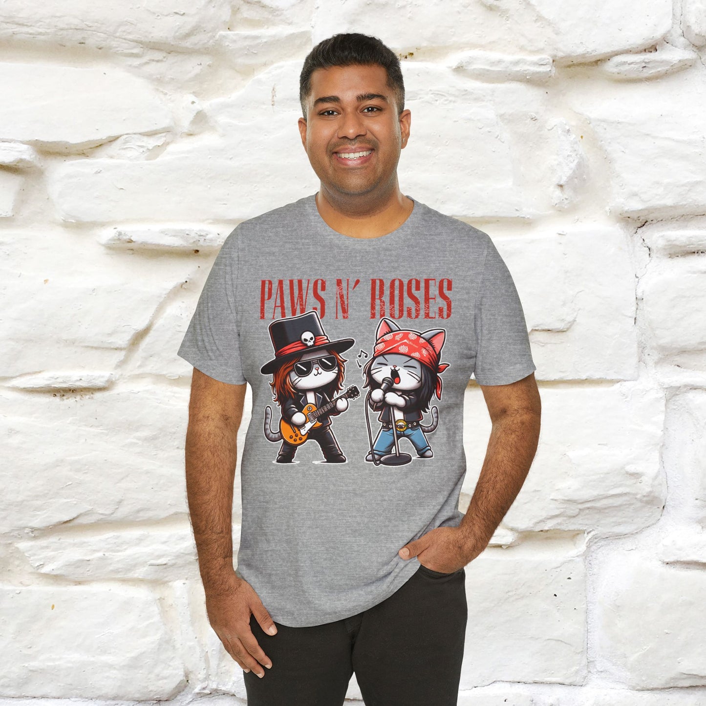 Paws N' Roses T-Shirt | Rock-Inspired Cat Lover Tee for Men & Women | 100% Cotton*