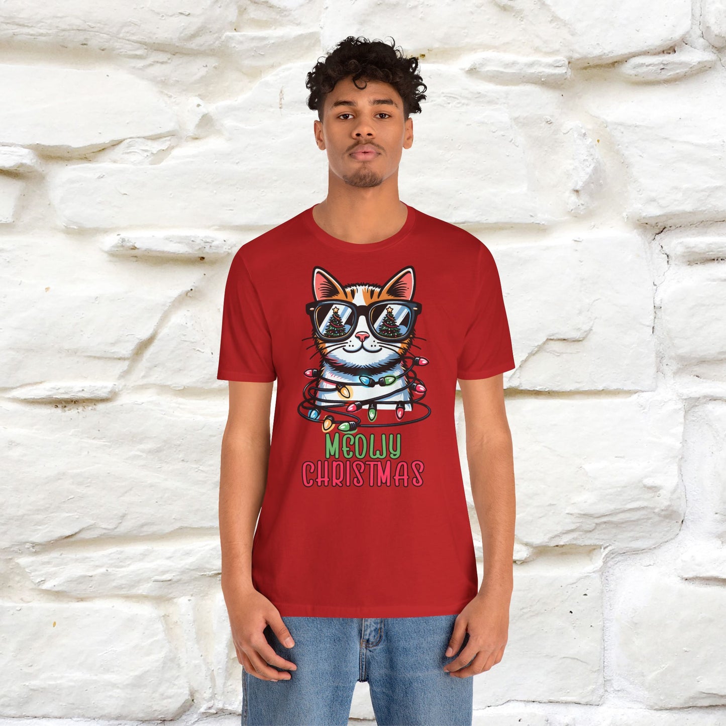 Meowy Christmas T-Shirt | Festive Cat Christmas Shirt for Men & Women | 100% Cotton