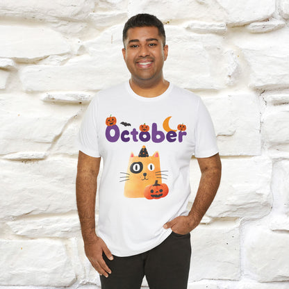 ''October Halloween'' Cat Unisex T-shirt 100% Cotton*