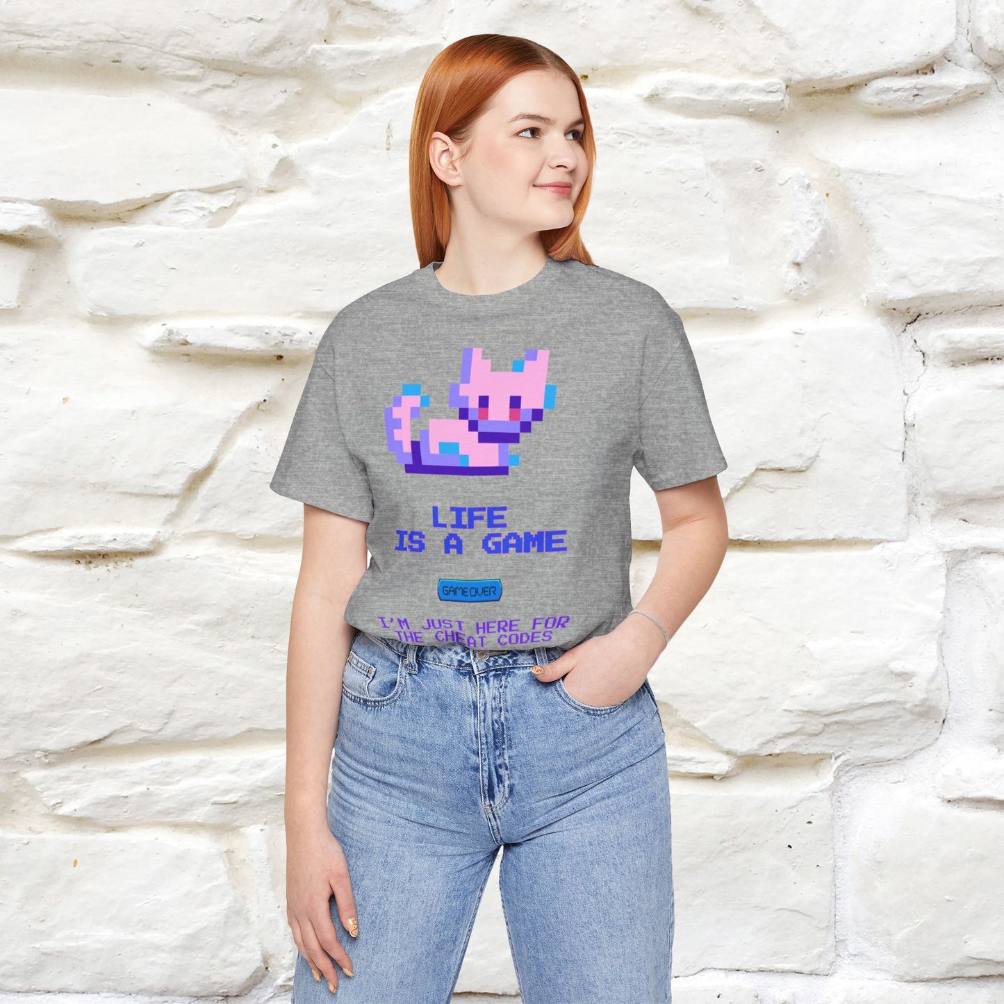 "Life Is A Game, I Am Just Here Fo The Cheat Code" Funny Cat T-Shirt for Men & Women | 100% Cotton*