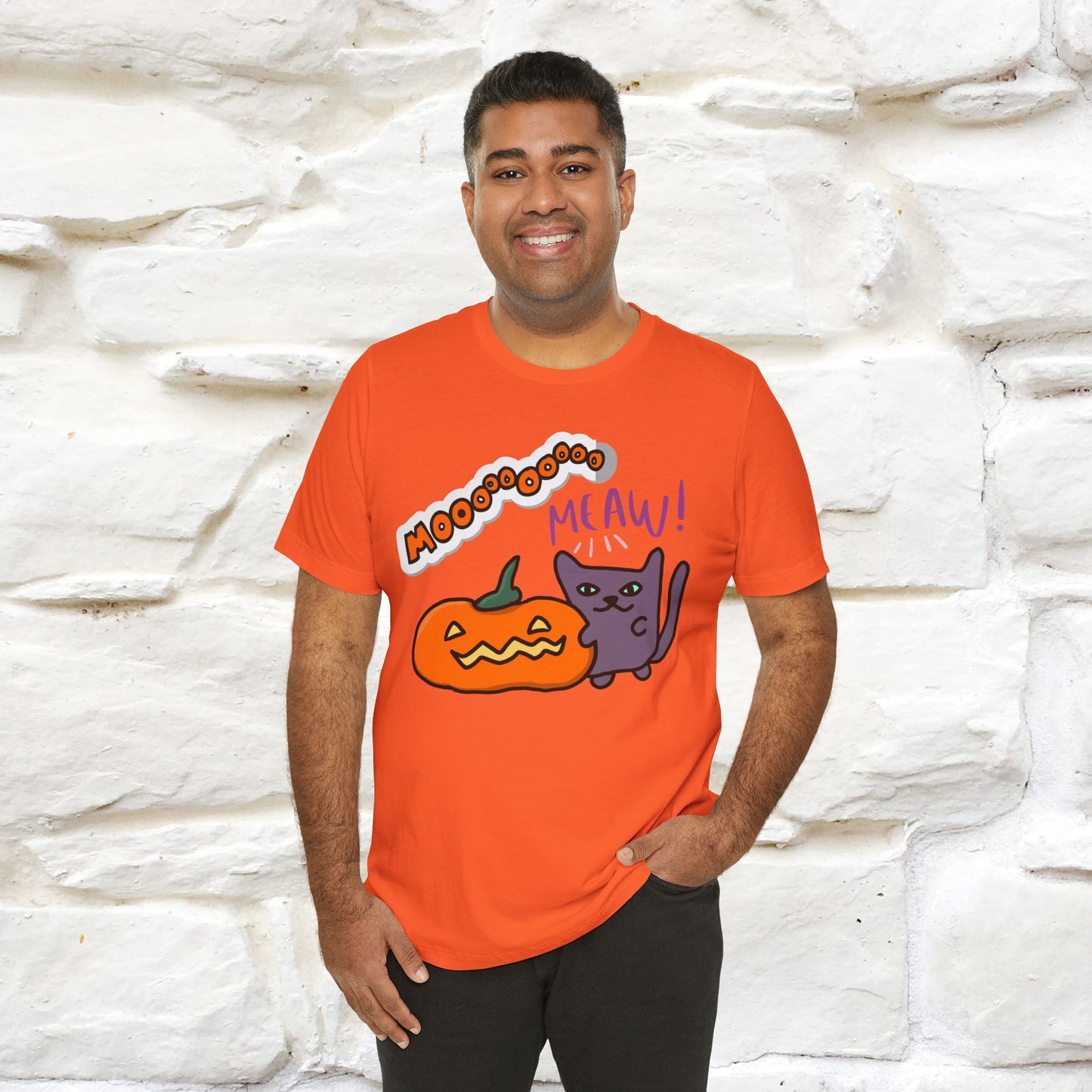 ''Mooooo Meaw'' Halloween Unisex Cat T-shirt 100% Cotton*