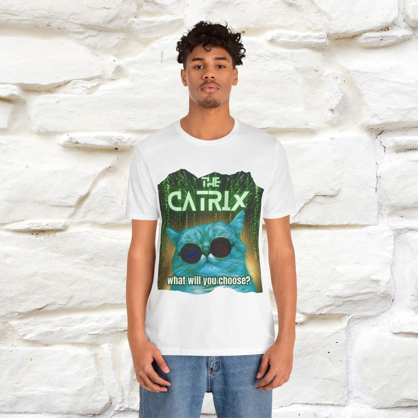 The Catrix: What Will You Choose? Cat T-Shirt for Men & Women | 100% Cotton* Matrix-Inspired Tee