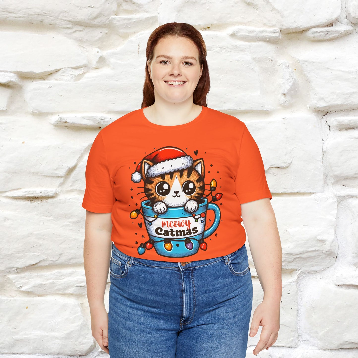 Meowy Catmas T-Shirt | Festive Cat Christmas Shirt for Men & Women | 100% Cotton