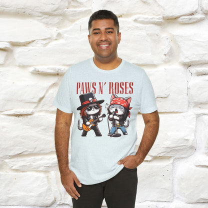 Paws N' Roses T-Shirt | Rock-Inspired Cat Lover Tee for Men & Women | 100% Cotton*