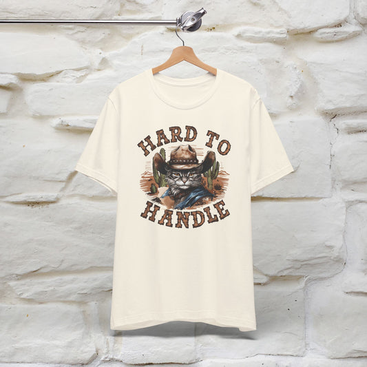 Hard to Handle - Cat T-Shirt for Men & Women | 100% Cotton | Artistic Cowboy Design Tee