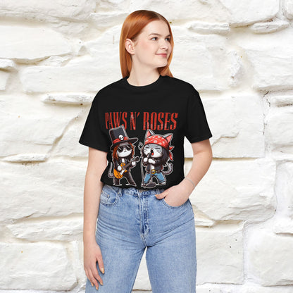 Paws N' Roses T-Shirt | Rock-Inspired Cat Lover Tee for Men & Women | 100% Cotton*