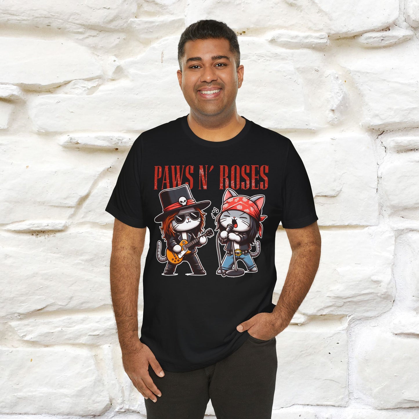 Paws N' Roses T-Shirt | Rock-Inspired Cat Lover Tee for Men & Women | 100% Cotton*