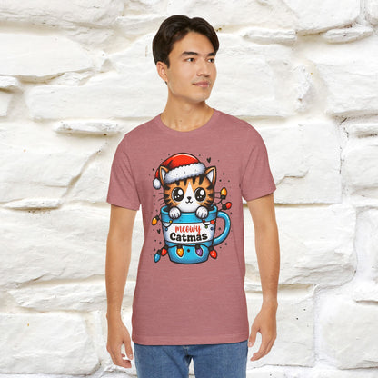 Meowy Catmas T-Shirt | Festive Cat Christmas Shirt for Men & Women | 100% Cotton