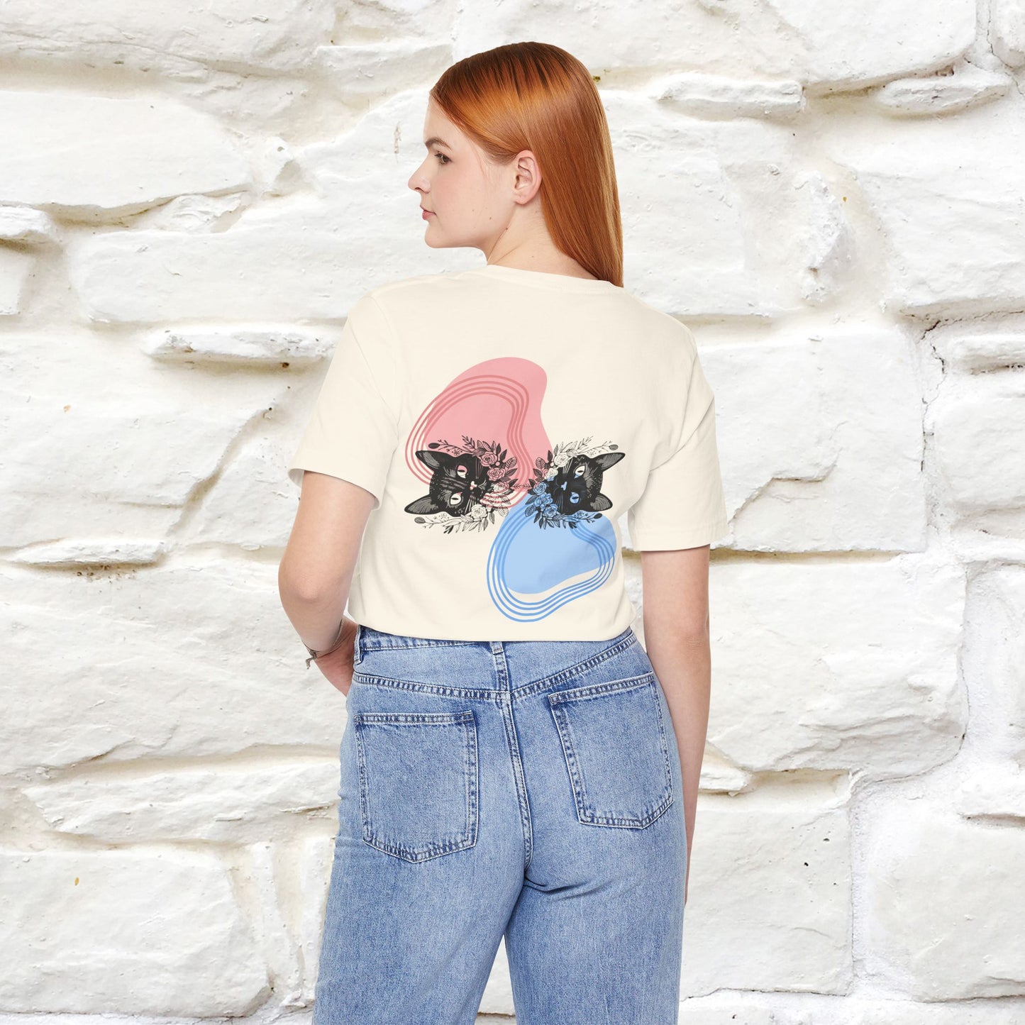 ''Pink and Blu'' Cat T-Shirt Front and Back Design | Nunu&Miao Studio