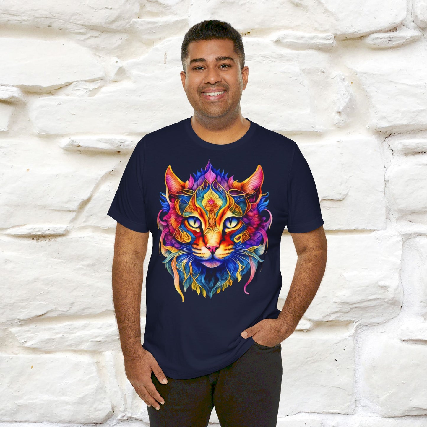 ''Fire Rainbow Cat'' T-shirt for Man 100% Cotton. - Nunu&Miao Studio