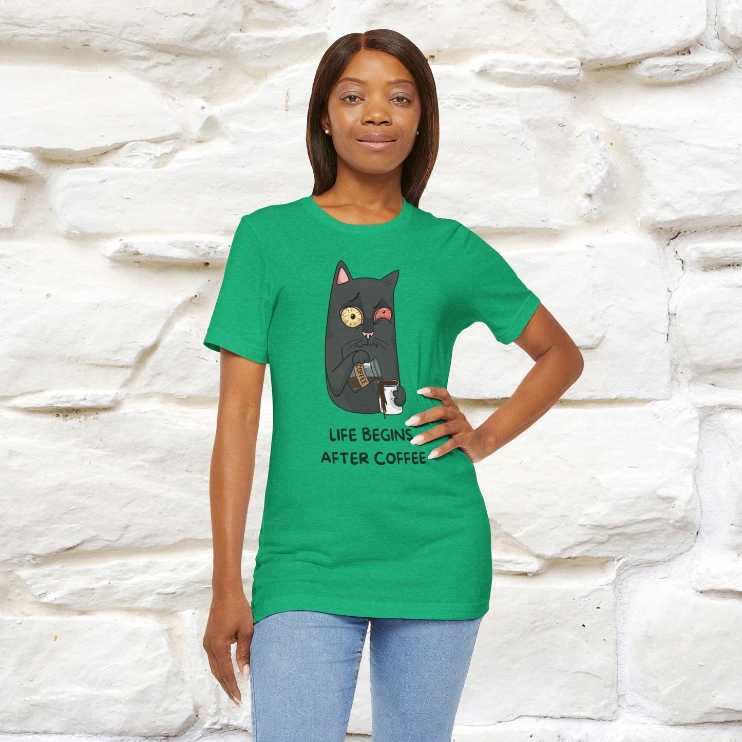 ''Life Begings After Coffe''  Cat T-shirt for Men and Women  100% Cotton*