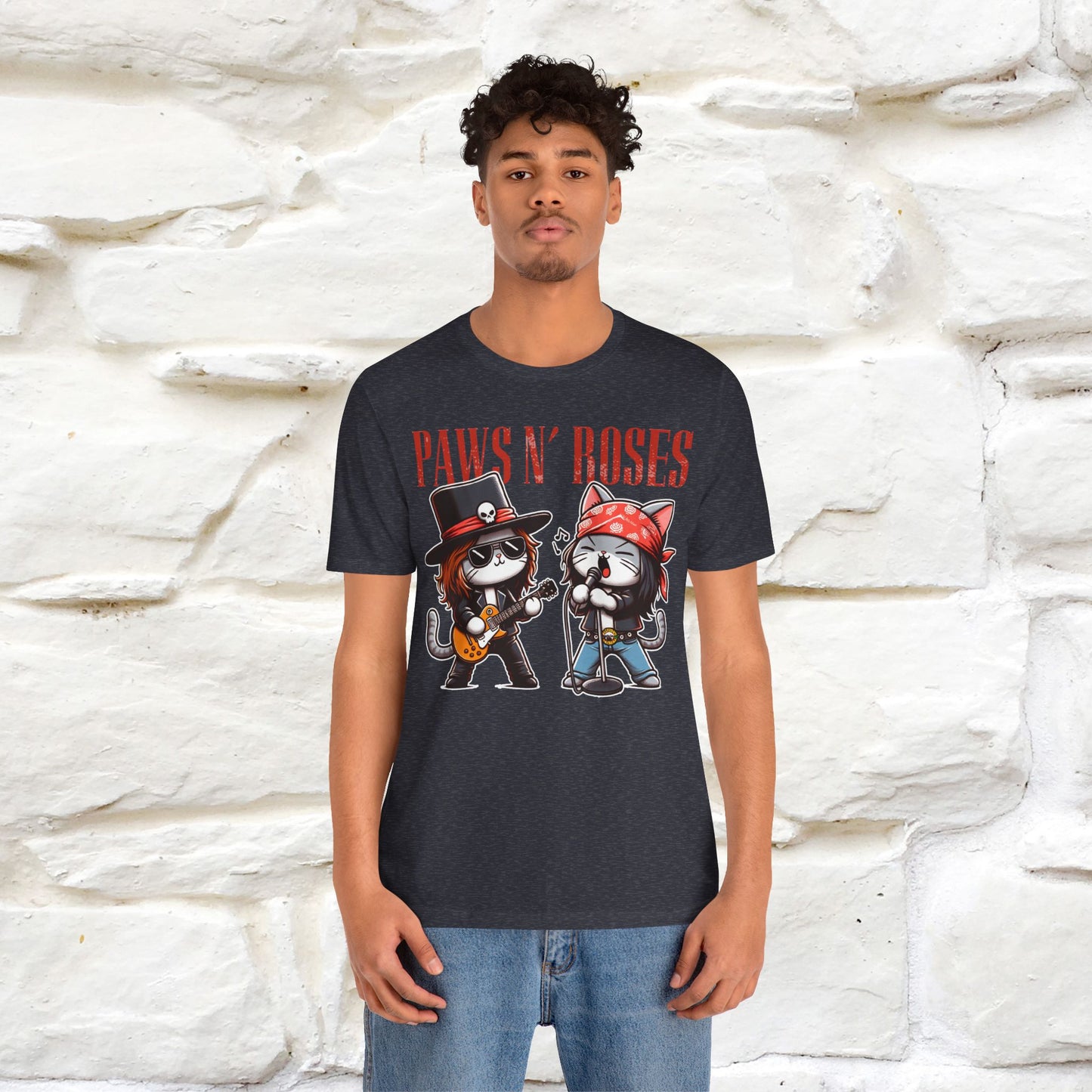 Paws N' Roses T-Shirt | Rock-Inspired Cat Lover Tee for Men & Women | 100% Cotton*