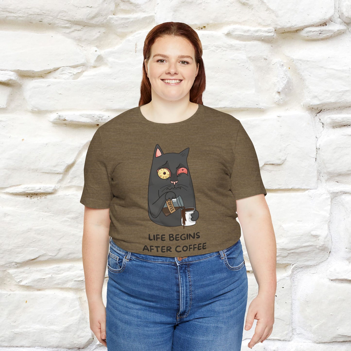 ''Life Begings After Coffe''  Cat T-shirt for Men and Women  100% Cotton*