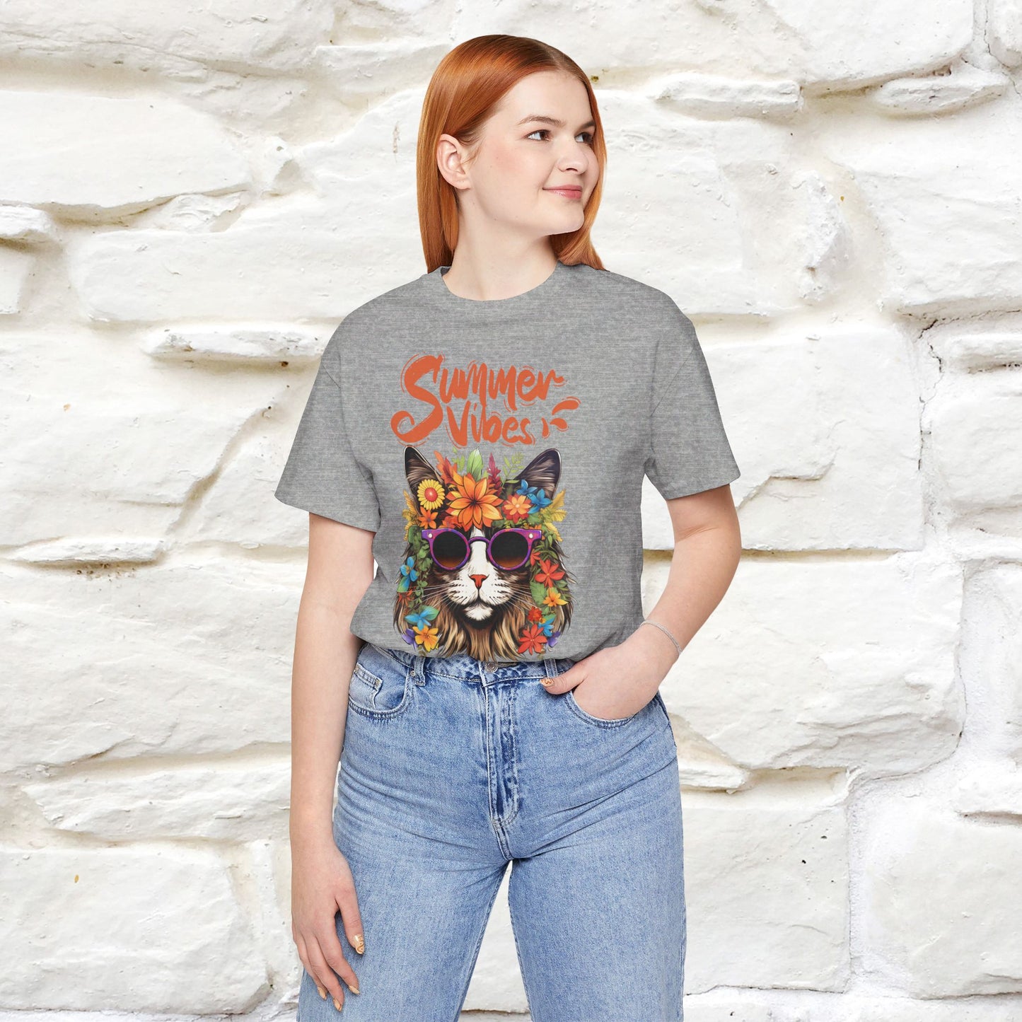 ''Summer Vibes'' Cat T-shirt for Women 100% Cotton* - Nunu&Miao Studio