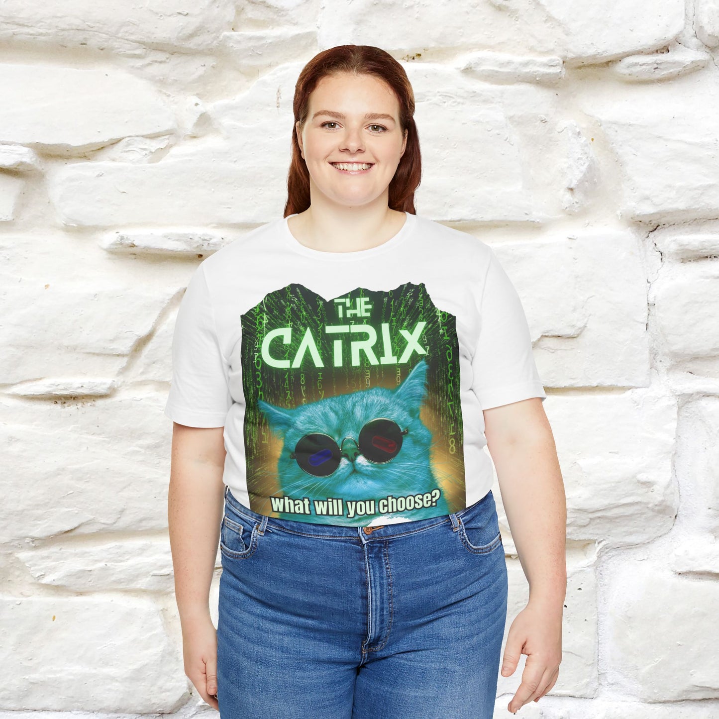 The Catrix: What Will You Choose? Cat T-Shirt for Men & Women | 100% Cotton* Matrix-Inspired Tee