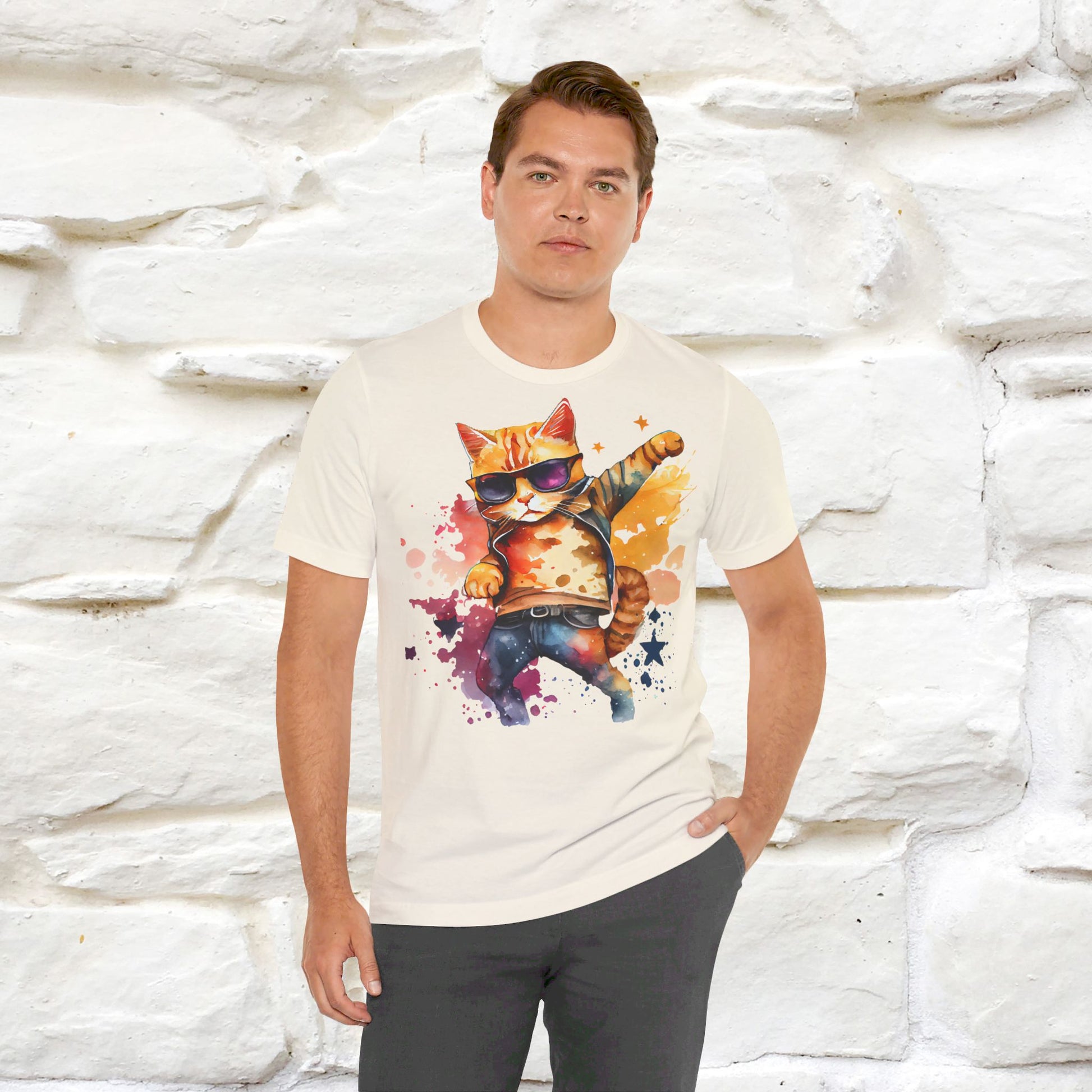 ''Cool Rainbow Cat'' T-shirt for Man 100% Cotton. - Nunu&Miao Studio