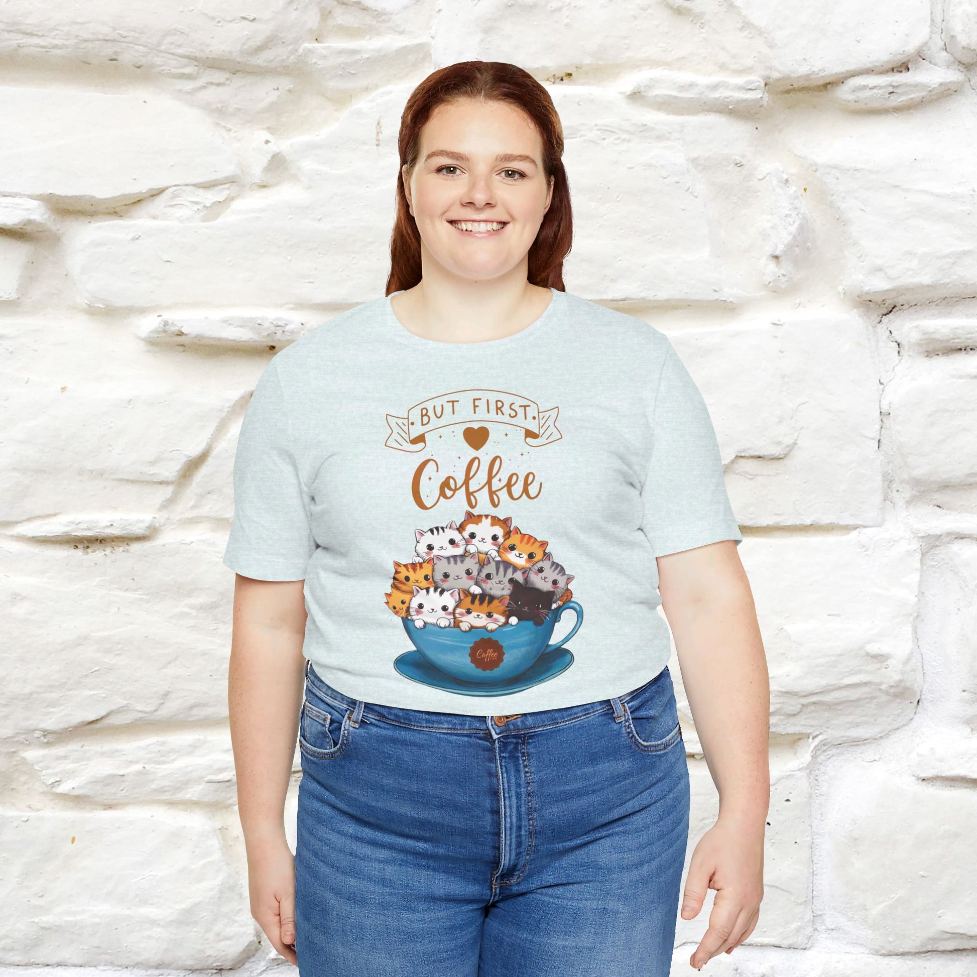 ''But First Coffe Time'' Cat T-shirt for Women 100% Cotton* - Nunu&Miao Studio