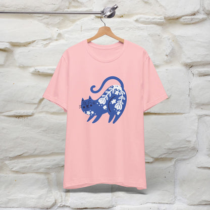 ''Line Art Cat & Floral Touch'' Cat T-shirt for Women 100% Cotton* - Nunu&Miao Studio