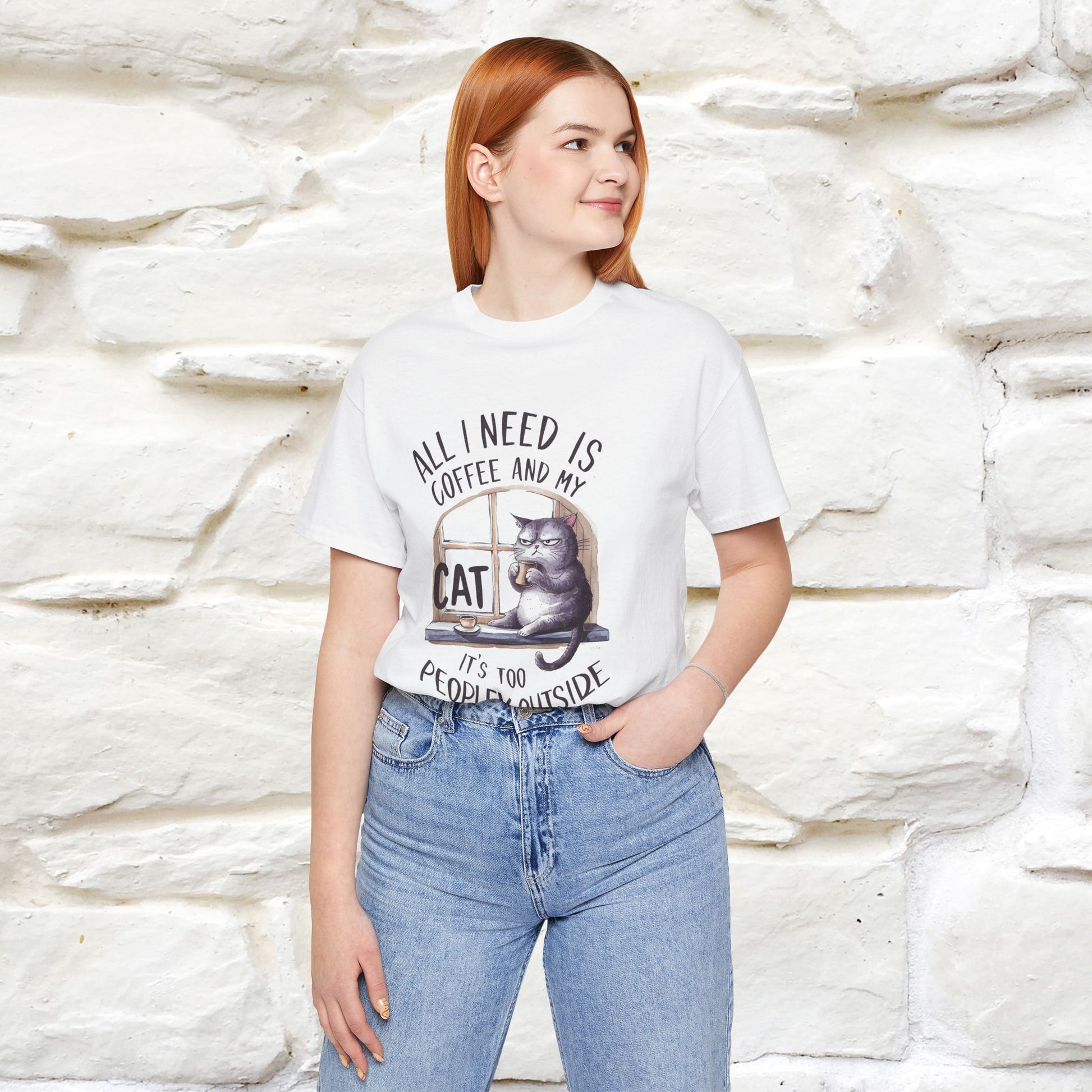 ''All I Need Is Coffee and My Cat, It's Too Peopley Outside''| Cat T-Shirt | Nunu&Miao Studio - Nunu&Miao Studio