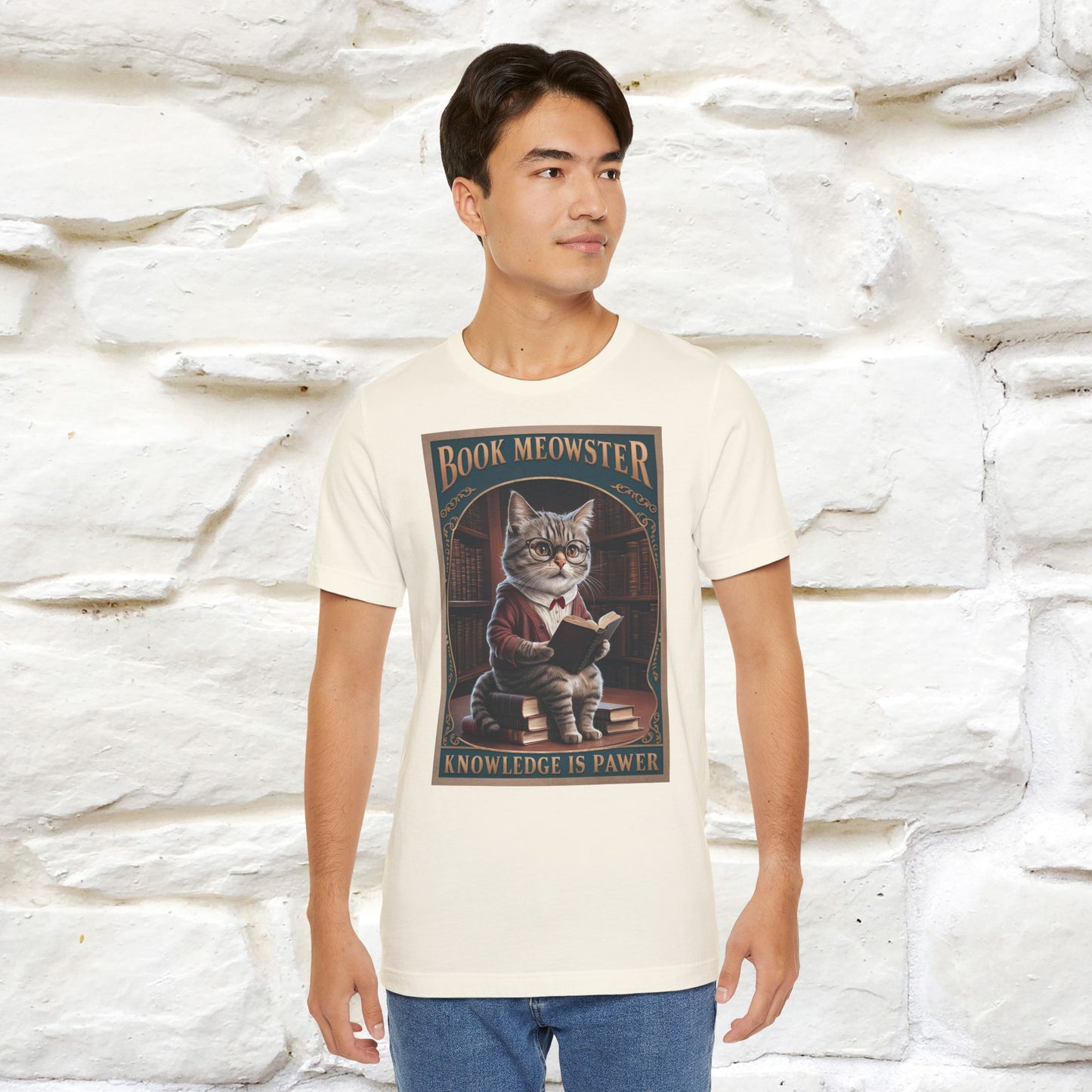 "Book Meowster: Knowledge Is Pawer Cat T-Shirt for Men & Women | 100% Cotton*