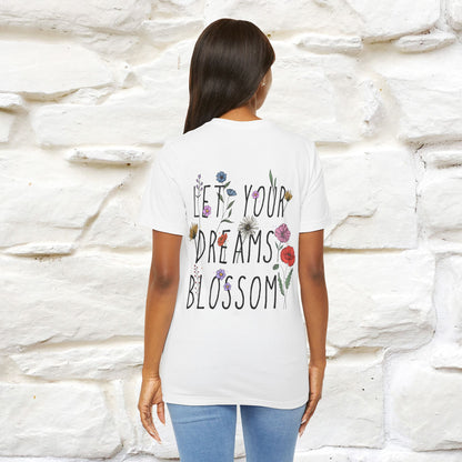"Let Your Dreams Blossom'' Cat T-Shirt Front and Back Design | Nunu&Miao Studio
