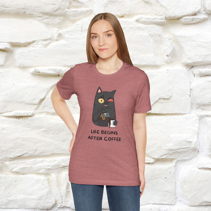 ''Life Begings After Coffe''  Cat T-shirt for Men and Women  100% Cotton*