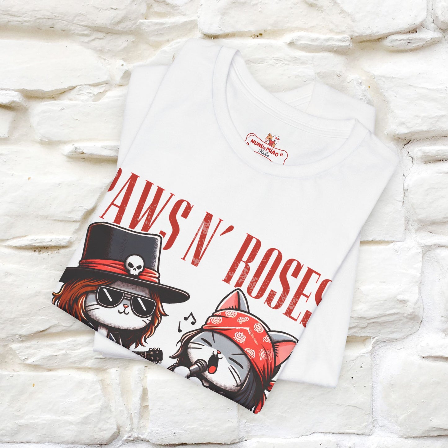 Paws N' Roses T-Shirt | Rock-Inspired Cat Lover Tee for Men & Women | 100% Cotton*